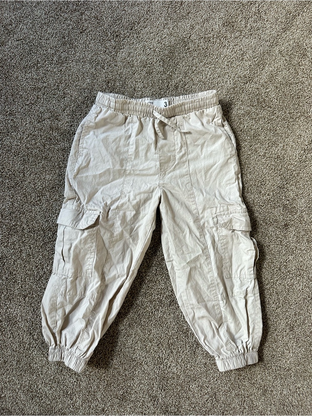Kids Neutral Cargo Jogger Pants - Lightweight Beige